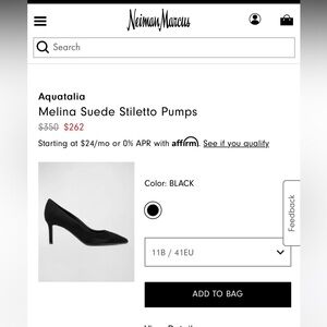 Aquatalia Melina black suede pump, size 8.5
